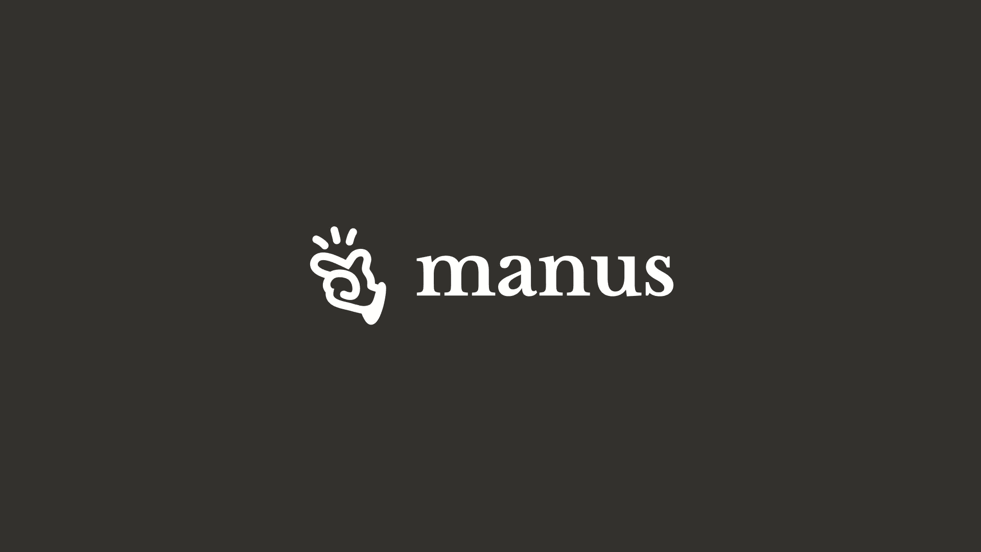 Logotipo branco do Manus sobre fundo grafite