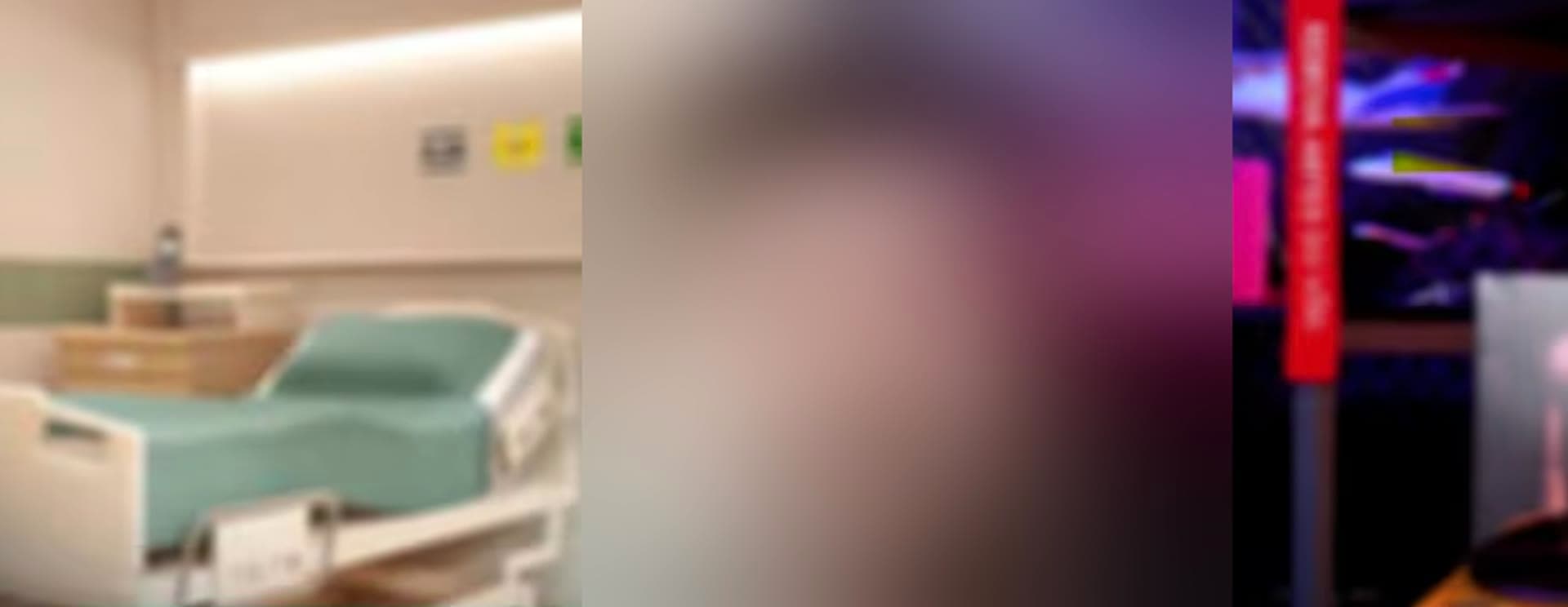 Silhueta desfocada entre um ambiente hospitalar e um estúdio